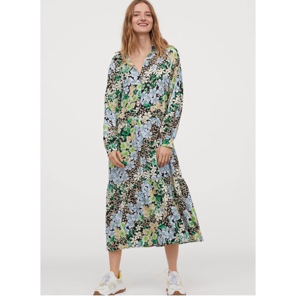 H&M Dresses & Skirts - H&M Blue and Green Floral Long Sleeve Dress
